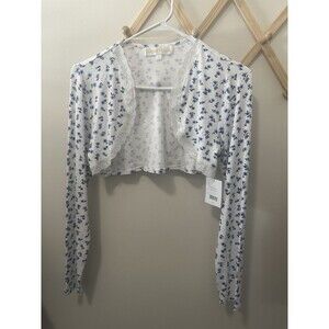 Sugar Moon Size Large White And Blue Floral Lightweight Shrug